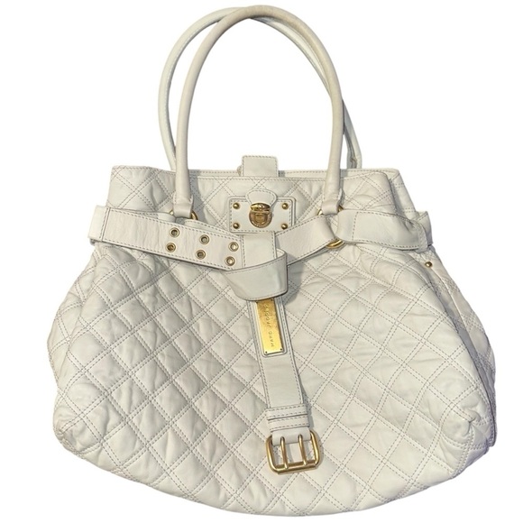 Marc Jacobs Clasp Quilted Leather Oversized Handbag White Gold - Picture 1 of 16